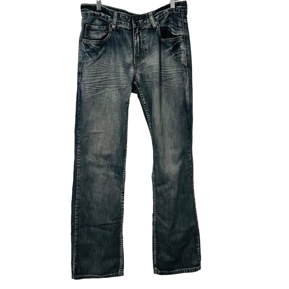 I.N.C. COPENHAGEN BOOT CUT HIGH-RISE JEANS, MENS, 32W-34L, DISTRESSED DENIM BLUE - Picture 1 of 12